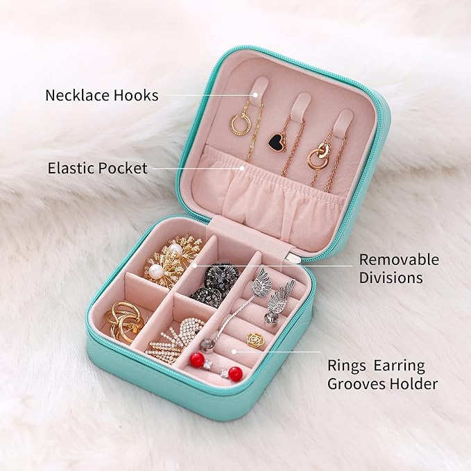 Mini Jewelry Travel Case,Small Travel Jewelry Organizer,Travel Portable Jewelry Case for Ring, Pendant, Earring, Necklace, Bracelet Organizer Storage Holder Boxes (Blue) - Image 3