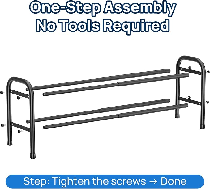 ENJOYBASICS 2 Tier Expandable Shoe Rack for Closet, Free Standing Metal Shoe Shelf Storage Organizer Holder 8 Pairs, Adjustable Width Shoe Rack for Entryway Small Space, Black - Image 7