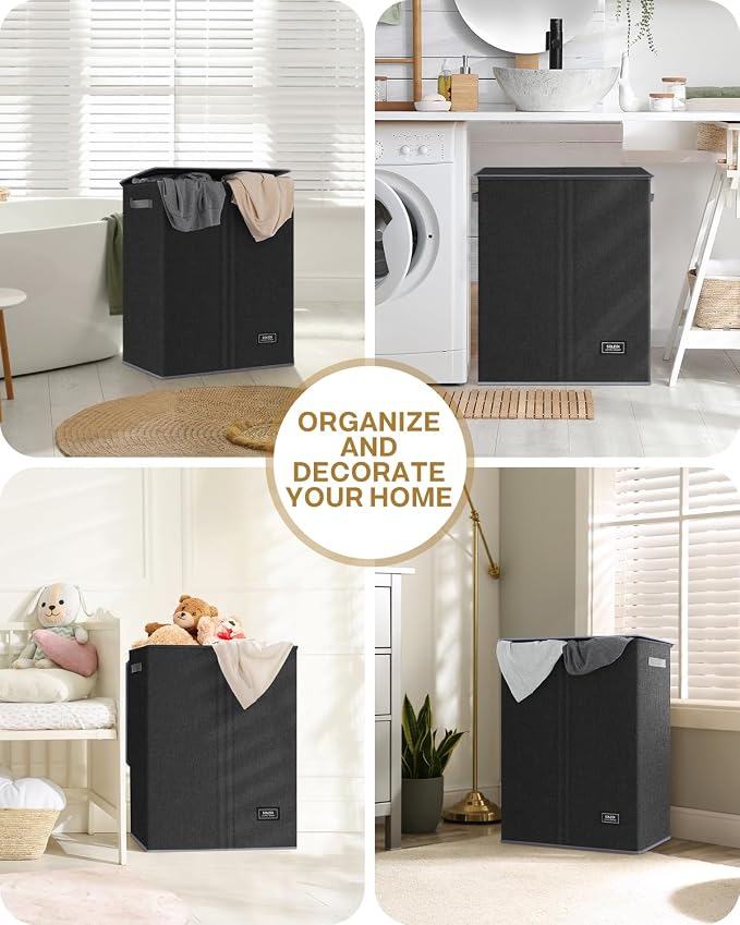 SOLEDI Double Laundry Hamper with Lid, 130L Clothes Hamper 2 Section, Laundry Basket with Removable bag, Bed room decor aesthetic, laundry room organization, Home and dorm room essentials - Image 3