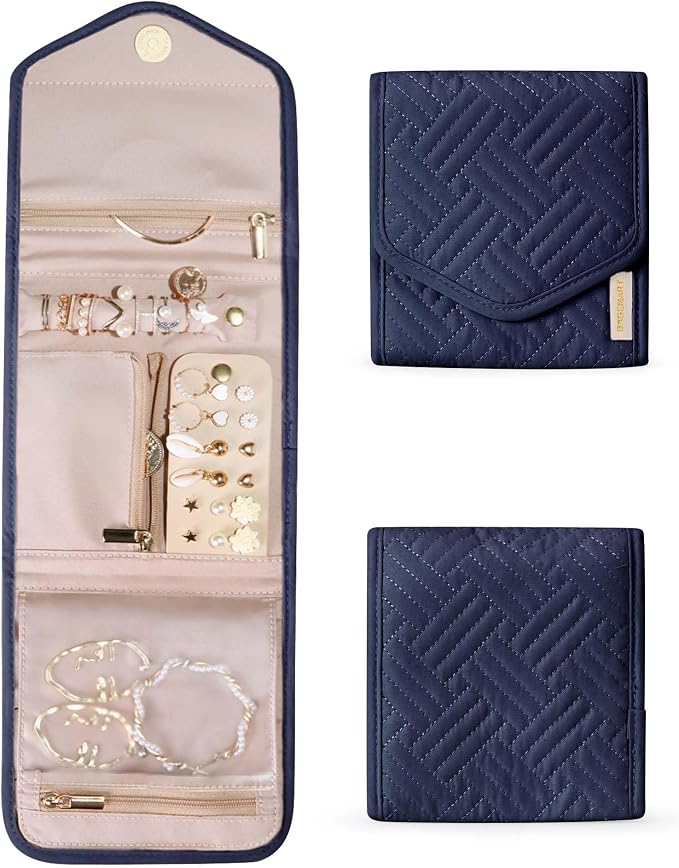BAGSMART Travel Jewelry Organizer Case Foldable Jewelry Roll for Journey Rings, Necklaces, Earrings, Bracelets,Mini,Smokey Blue by BAGSMART