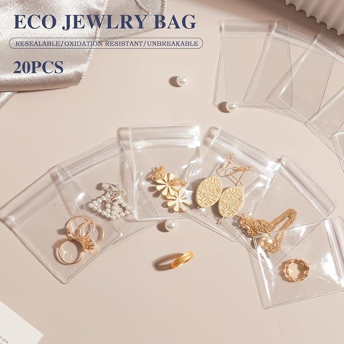 HOMEHIVE Travel Jewelry Bags, 20Pcs Clear Travel Jewelry Organizer, Portable Anti Tarnish Jewelry Storage Pouch Bag Gift for Women Girl, 20Pcs Clear Bags - Image 2