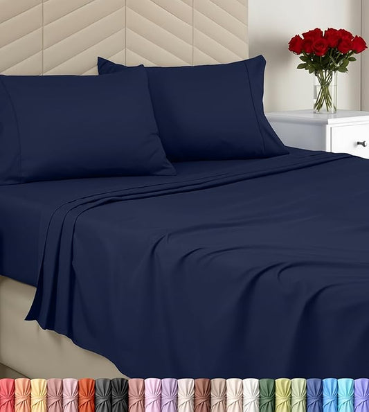 Utopia Bedding Queen Size 4 Piece Sheet Set - Brushed Microfiber - Soft Bed Sheets for Queen Size Bed Set - Includes 1 Fitted, 1 Flat, & 2 Pillow Cases - Deep Pocket (Navy)