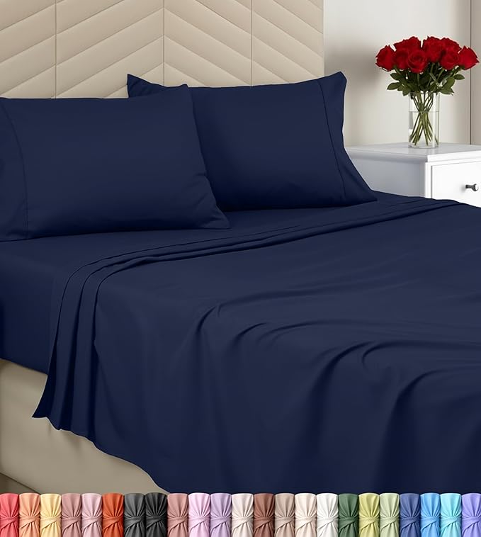Utopia Bedding King Size 4 Piece Sheet Set - Brushed Microfiber - Soft Bed Sheets for King Size Bed - Includes 1 Fitted, 1 Flat, & 2 Pillow Cases - Deep Pocket (Navy)