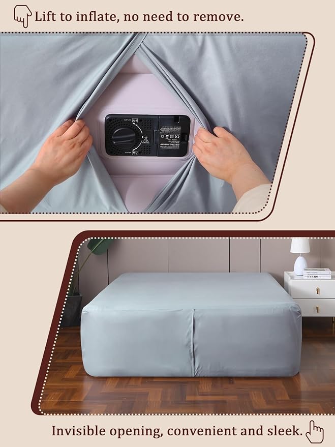 Fitted Sheet for Full Size Air Matress, with 18-24 Inch Extra Deep Pocket, Soft Breathable Air Mattress Sheet Cover for Inflatable Bed, Grey