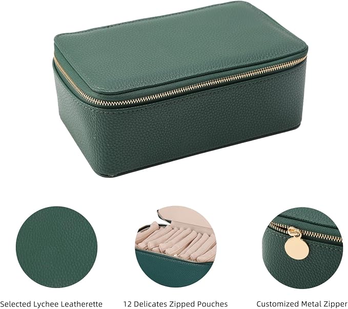 NCONCO Travel Jewelry Box, Portable PU Leather Travel Jewelry Organizer with 12pcs Velvet Bags Compact & Lightweight Travel Jewelry Case for Necklaces Rings Earrings Sorting Storage - Image 3