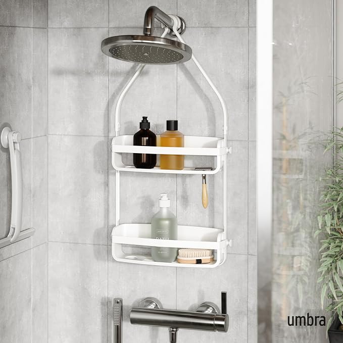 Umbra Flex Hanging Shower Caddy with 2 Shelves, Bathtub Shelf and Bathroom Organizer, White - Image 2