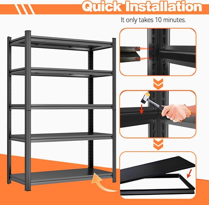 PRESTELION 44" H Storage Shelves 4-Tier Metal Shelf Adjustable Garage Shelving Unit Storage Rack for Basement, Warehouse, Pantry, Closet, Kitchen 44" H x 23.6" W x 11.8" D, Black - Image 7