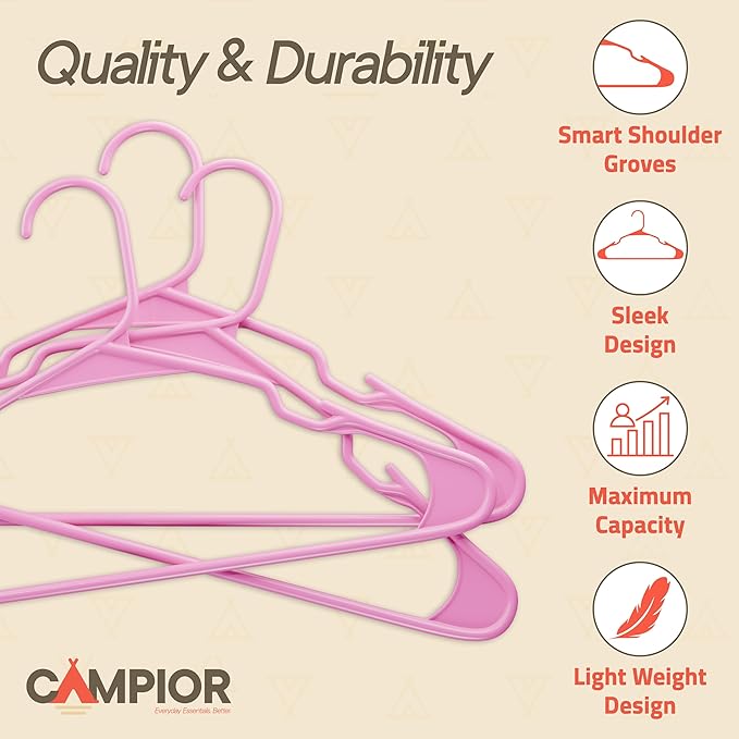 Pink Plastic Hangers 50 Pack– Heavy-Duty Plastic Hangers Slim and Space-Saving, Durable and Lightweight PP with Non-Slip Shoulder Notches for Slip Dresses, Suits, Jackets & Camisoles - Image 4
