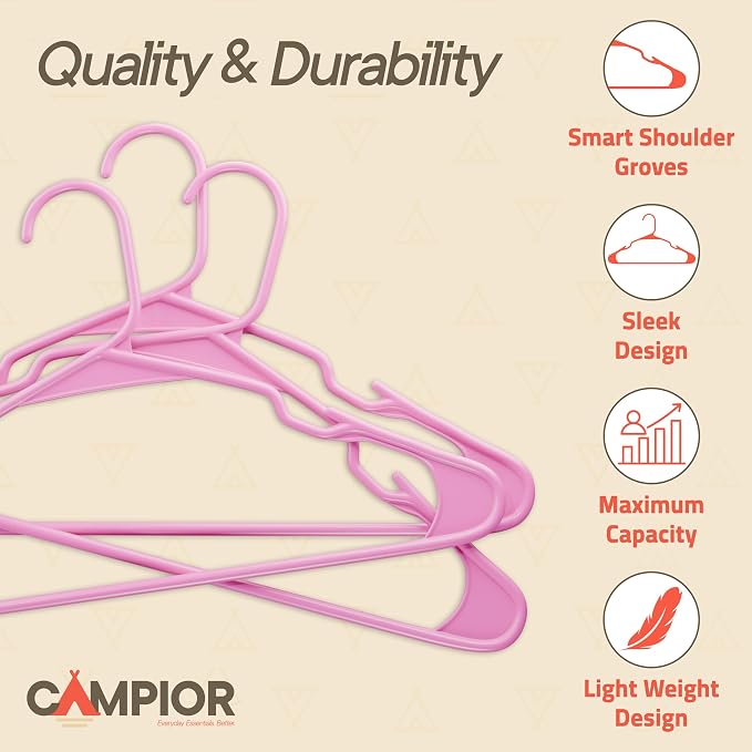 Pink Plastic Hangers 150 Pack– Heavy-Duty Plastic Hangers Slim and Space-Saving, Durable and Lightweight PP with Non-Slip Shoulder Notches for Slip Dresses, Suits, Jackets & Camisoles - Image 4