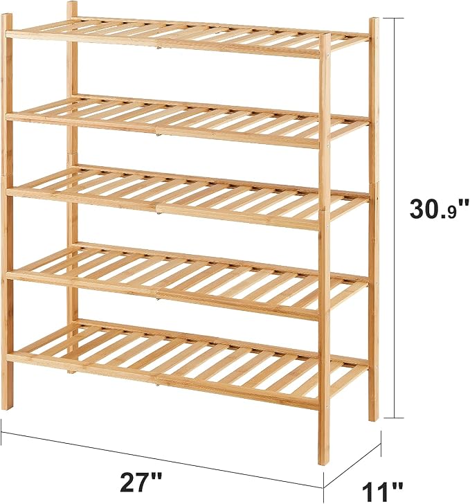 viewcare 5-Tier Bamboo Shoe Rack for Entryway, Stackable | Foldable | Natural, Shoe Organizer for Hallway Closet, Standing Shoe Racks for Indoor Outdoor - Image 3