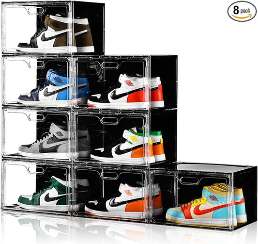 Amllas New 8 Pack Shoe Boxes Stackable, Large Shoe Storage Organizer with Lids,Drop Side Shoe Containers for Entryway,Sneaker Storage Fit up to US Size 13 for Men/Women(13’’x 10.6”x 8.3”) by Amllas