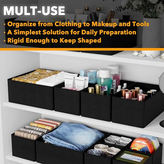 SpaceAid Drawer Organizer for Clothes, 18 Pack Dresser Drawer Organizer Bins, Closet Organizers and Storage Dividers for Clothing, Underwears, Socks (Black) - Image 4