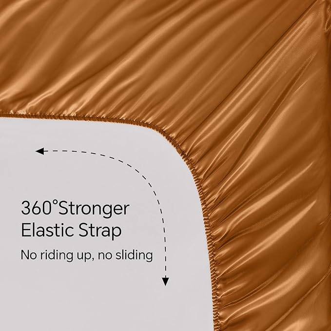 BEDELITE Satin Sheets Queen Size Bed Set, Luxury Soft Burnt Orange Silky Sheets for Hair and Skin, Similar to Silk Bed Sheets Set 4 Pieces with 1 Deep Pocket Fitted Sheet, 1 Flat Sheet, 2 Pillowcases