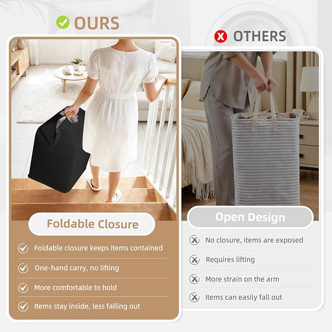 STORAGE MANIAC 1-Pack Large Laundry Hamper, 100L (26.4 Gal) Collapsible Laundry Basket with Bamboo Handles, Freestanding Waterproof Clothes Hamper for Laundry Room, Bedroom, Dorm, Towels, Toys, Black - Image 2