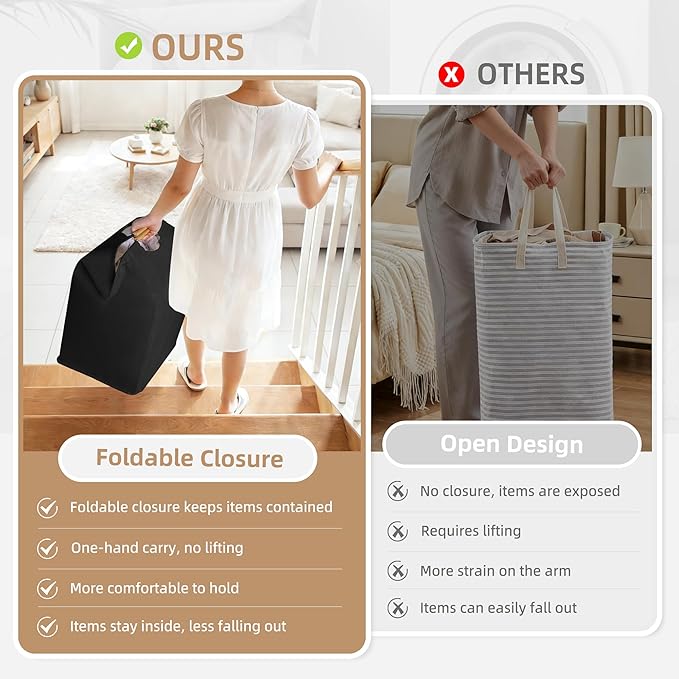 STORAGE MANIAC 3-Pack Large Laundry Hamper, 100L (26.4 Gal) Collapsible Laundry Basket with Bamboo Handles, Freestanding Waterproof Clothes Hamper for Laundry Room, Bedroom, Dorm, Towels, Toys, Black - Image 2