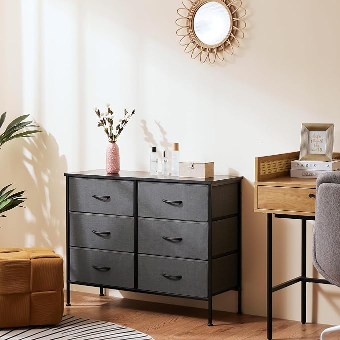 OLIXIS 6 Drawers Storage Organizers Units, Closet Organizers and Storage for Clothes, Fabric Storage Drawer TV Stand for Living Room, Chest of Dresser in 31.5" D x 11.8" W x 31.5" H, Grey - Image 2