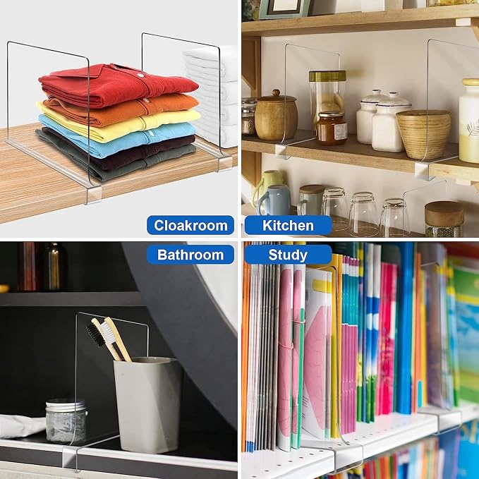 Acrylic Shelf Dividers for Closet Organization 16Pack Closet Shelf Divider Closet Dividers for Shelves Shelf Organizer for Closet Shelf Organizer for Wood Closet Separator Clear - Image 2
