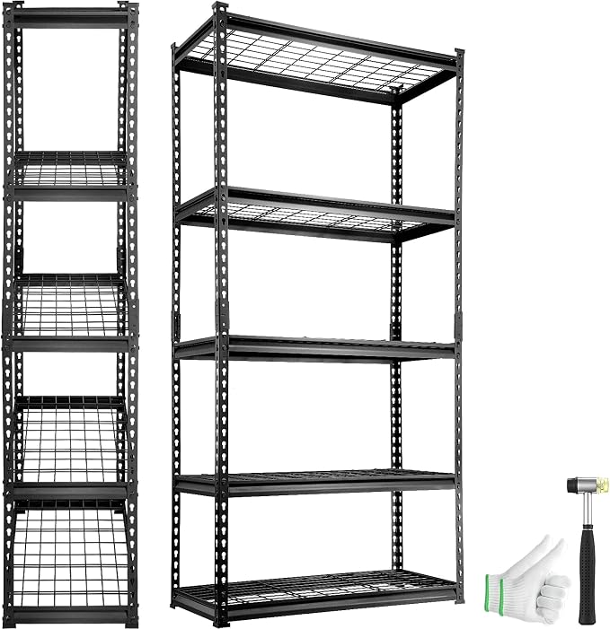 VEVOR Storage Shelving Unit, 5-Tier Adjustable, 2000 lbs Capacity, Heavy Duty Garage Shelves Metal Organizer Wire Rack, Black, 36" L x 16" W x 72" H for Kitchen Pantry Basement Bathroom Laundry Closet by VEVOR