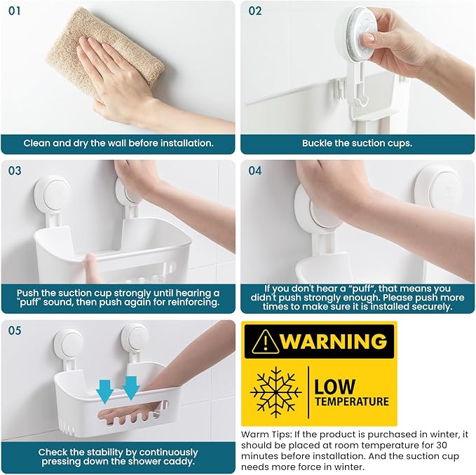 TAILI Shower Caddy Suction Cup 2 Pack, Heavy Duty Bathroom Organizer, Removable Shelves for Inside Shower, Shampoo, Waterproof Suction Plastic Storage for Bathroom Accessories Holder, White - Image 7