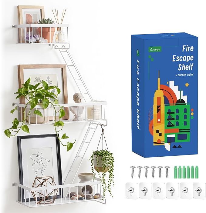 SweetSage Fire Escape Wall Shelf White - Modern New York City Wall Decorative Display Ladder Floating Shelves for Bedroom, Home Decor, Action Figure Display (2.5-Tier) by HOME