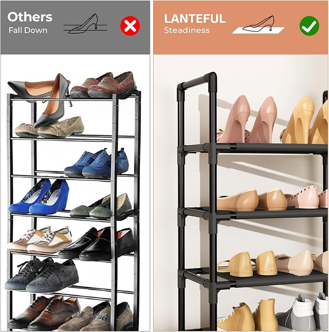 LANTEFUL 5 Tiers Shoe Rack 12-15 Pairs Boots Organizer Storage Sturdy Narrow Shoe Shelf for Entryway, Closets with Hooks, Black - Image 6