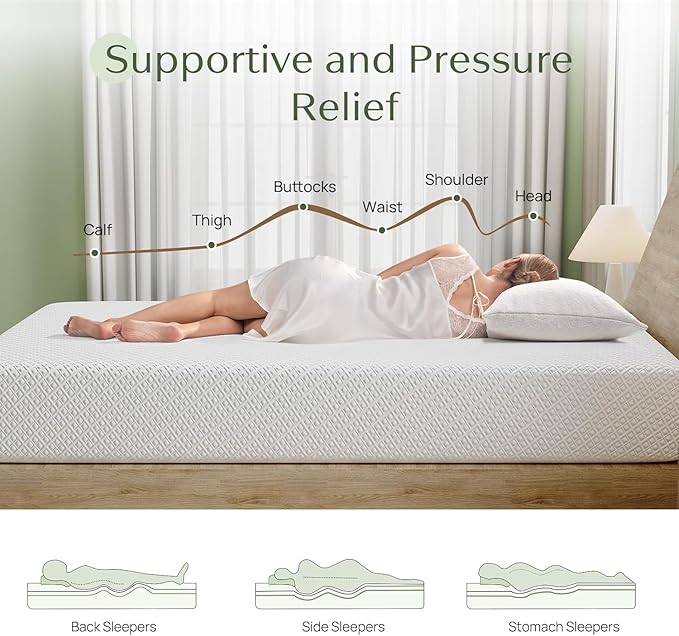 Rolanstar Queen Size Mattress, 6 Inch Gel Memory Foam Mattress in a Box, Fiberglass Free, Breathable for Cooler Sleep Supportive & Pressure Relief, CertiPUR-US Certified, White
