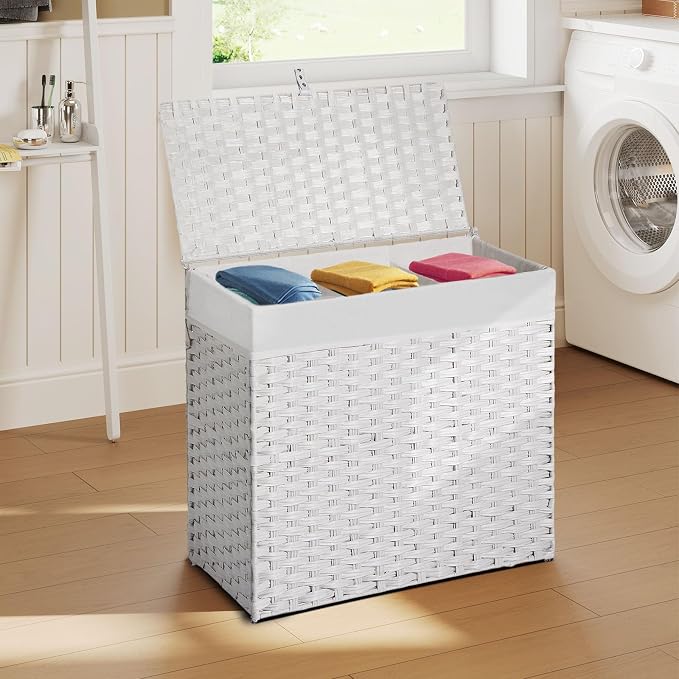 Greenstell Laundry Hamper with Lid, 125L Wicker Laundry Baskets with 2 Removable Liner Bags & 5 Mesh Laundry Bags, Handwoven Rattan Clothes Hamper with Handles for Clothes in Bathroom, Bedroom - Image 6