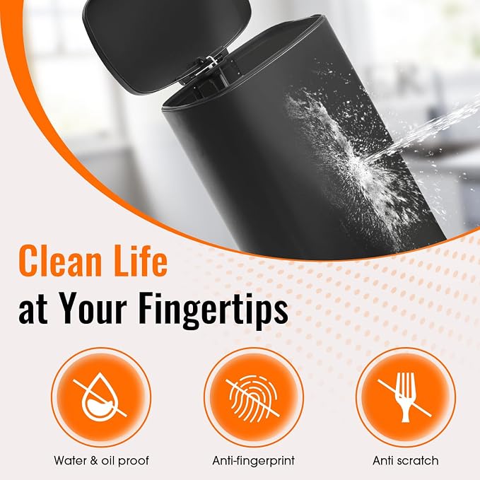 Kitchen Trash Can with Lid for Office Bedroom Bathroom Step Trash Bin Fingerprint-Proof Garbage Bin Brushed Stainless Steel 13 Gallon (Black) - Image 4