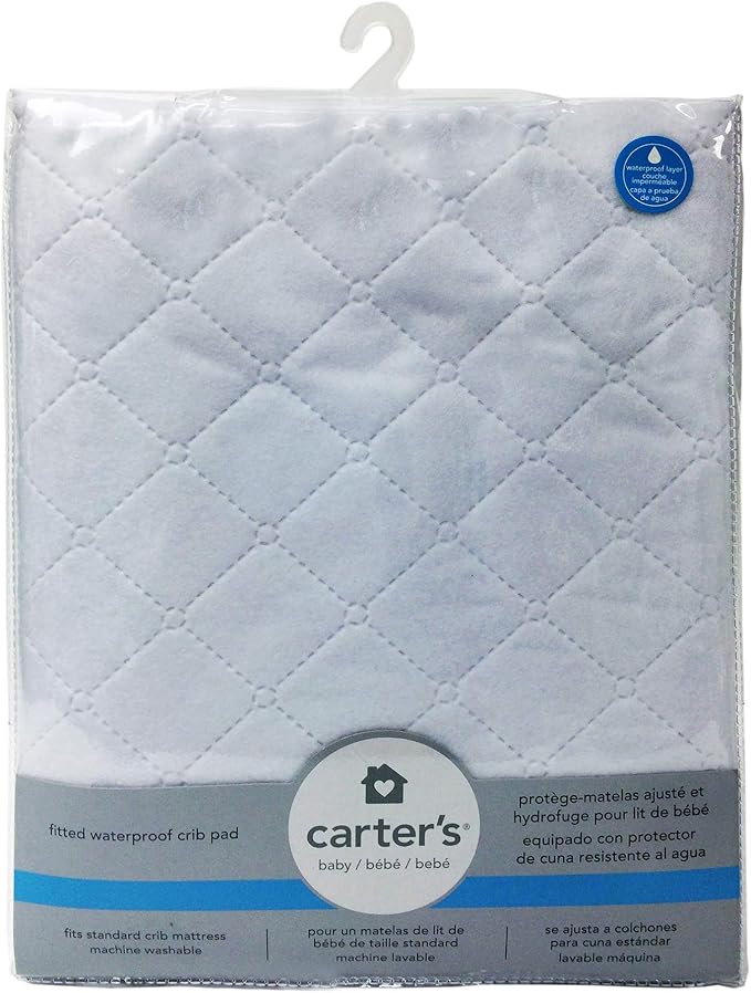 Carters Waterproof Fitted Quilted Crib and Toddler Protective Mattress Pad Cover, White