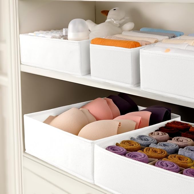 Criusia Underwear Sock Drawer Organizer Dividers 8 Set, Foldable Dresser Closet Organizers and Storage Bins for Baby Clothing, Sock, Underwear, Bra, Ties, Scarf (White) - Image 6