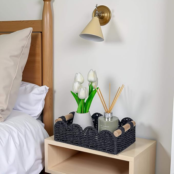 CubesLand Scalloped Edge Decor Baskets for Home, Living Room, Toilet Paper Storage Basket for Over Toilet Shelf, End Table,Shelves and More, Small Paper Rope Baskets Both Storage&Decor, Set 2 Black - Image 5
