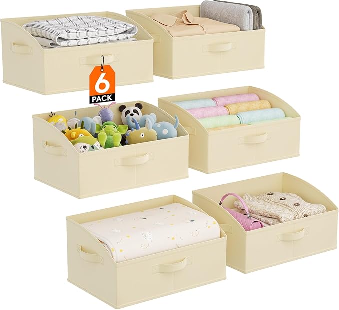 Lifewit Trapezoid Closet Storage Bins for Shelf, 6 Packs Non-woven Closet Organizer Baskets with Handles, Foldable Clothes Containers Boxes for Clothing, Book, Purse, 19L, Large, Beige by Lifewit