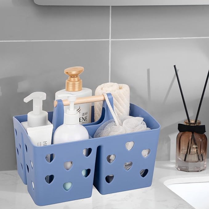 Anyoifax Portable Shower Caddy Plastic Shower Basket Organizer Divided Bathroom Caddy Storage Cleanning Caddy Tote with Handle for College, Dorm Room, Kitchen, Dark Blue - Image 4
