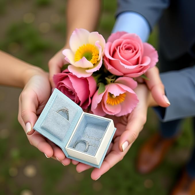 Book Shaped Ring Box - Vintage Engagement Ring Box with Hinged Lid for Proposal Engagement Wedding, Proposal Ring Case -PRB016-Blue - Image 6