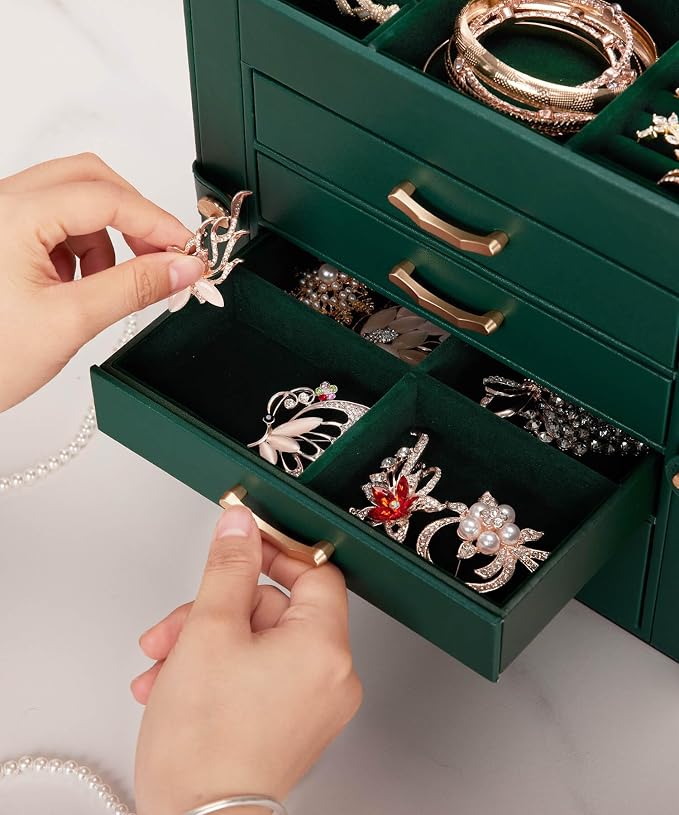 Enthralite Jewelry Box with 4 Drawers: Display Organizer for Earrings Necklaces - Gifts for Girls Women (Forest Green) - Image 7