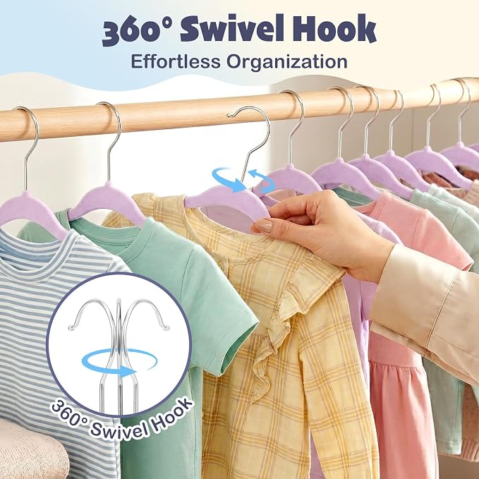 HOUSE DAY 11 Inch Velvet Baby Hangers 50 Pack Lt-Purple, Premium Kids Hangers for Children, Infant & Toddler Clothes, Durable Non Slip Small Baby Felt Hanger for Closet, Ideal for Everyday Use - Image 8