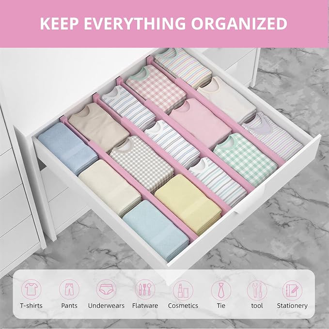 ANTOWIN Expandable Bamboo Drawer Dividers Organizers, Drawer Separators Splitter, 17-22 inches Long Adjustable Spring-loaded Organizer for Large Utensil, Clothes, Tools(Pink) - Image 3