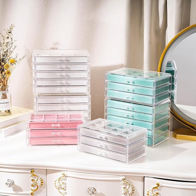ProCase Earring Holder Organizer Jewelry Box with 8 Drawers, Acrylic Clear Earring Case with Adjustable Velvet Trays for Women - Aqua, 8 Layers - Image 5