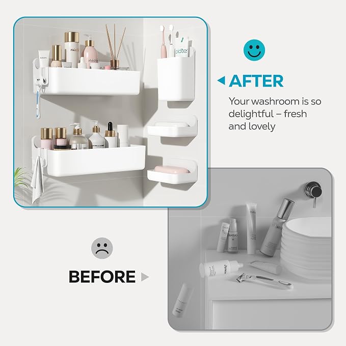 Nieifi Adhesive Wall Shelf, Shower Shelves 5 Pack with Soap Holder, Shower Organizer for Bathroom Organization, White - Image 4
