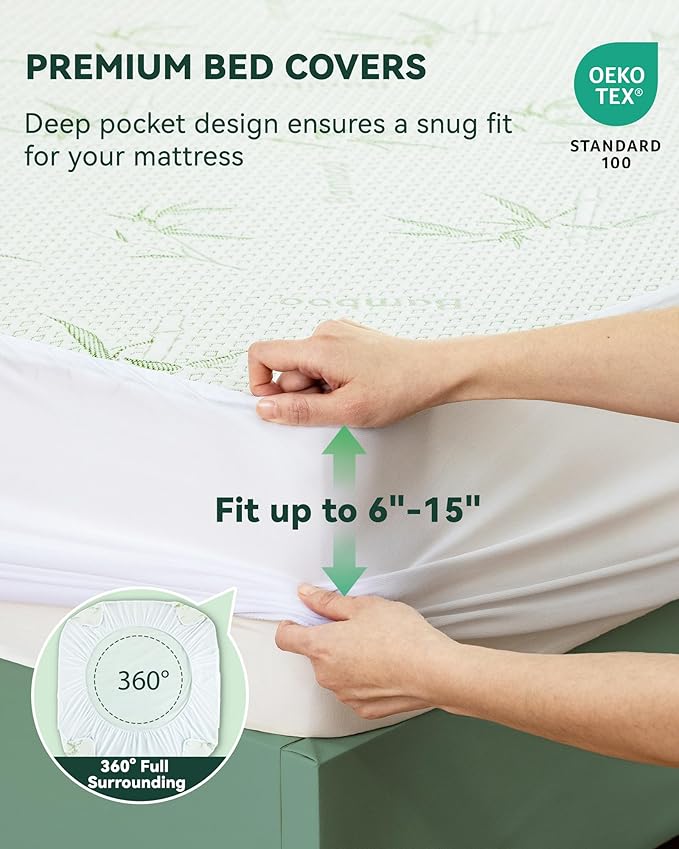 Waterproof Mattress Protector King Cooling Cover for Hot Sleepers 3D Air Fabric Breathable Noiseless & Soft Bed Cover for 6-18" Deep Pocket Adults, Incontinence 15% Viscose from Bamboo