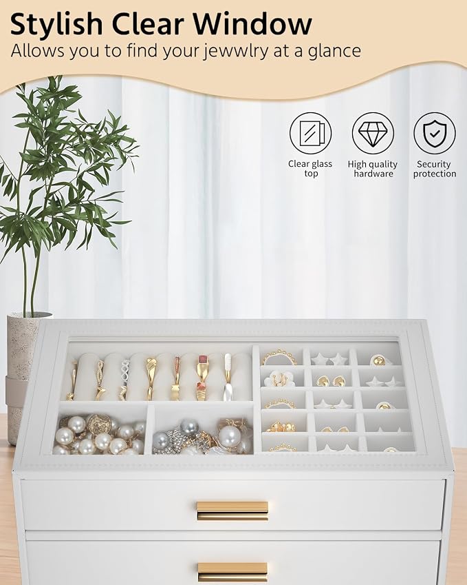 AKOZLIN Jewelry Box with Clear Lid Functional Leather Jewelry Storage Organizer Case 2 Drawers for Women Girls Necklace Ring Bracelet Earring - Image 5
