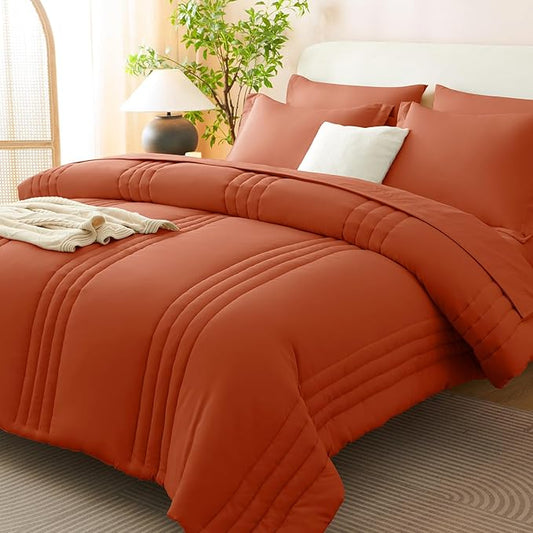 CozyLux King Size Comforter Sets - 7 Piece Bed in a Bag Terracotta Comforter Set with Sheets Bed Set All Seasons, Soft Bedding Set with Down Alternative Comforter, Sheets, Pillowcases & Shams