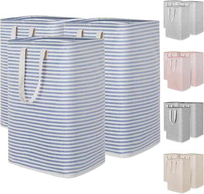 Lifewit 3 Pack Laundry Basket 80L Each, Collapsible Clothes Hamper with Reinforced Handles, Freestanding Waterproof Design for Bedroom and Laundry Room, Blue 240L Total by Lifewit