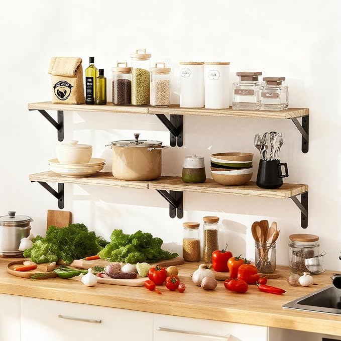 Fixwal Floating Shelves for Wall, Wood Wall Mounted Shelves for Bedroom, Bathroom, Living Room, Kitchen Storage and Decor(Rustic Brown, Set of 4, 16.5 Inch) - Image 7