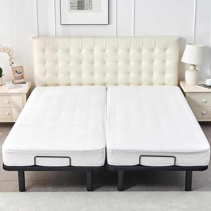 Bamboo Viscose Cooling Split King Mattress Protector for Adjustable Bed Waterproof Soft Breathable Fitted Matress Cover Pad
