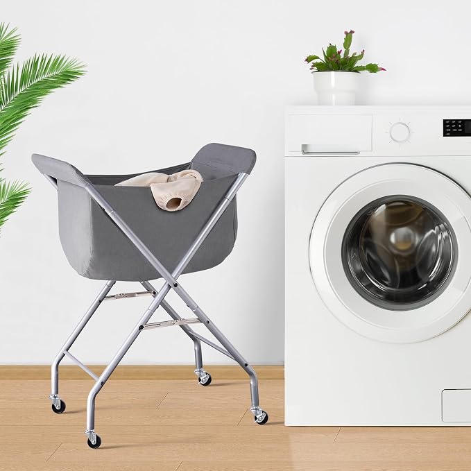 ELYKEN Laundry Cart with Wheels, 32”H Easy Rolling Laundry Hamper with Removable Liner Bag, Sturdy Metal Frame Clothes Basket with 4 Casters and 2 Brakes - Image 7