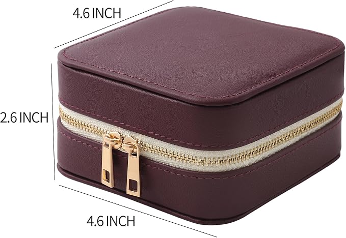 Genuine Leather Travel Jewelry Organizer Case with Mirror for Women, Small Mini Portable Jewelry Box for Ring Earrings Necklace Bracelet Luxury Gift for Women（Burgundy） - Image 2