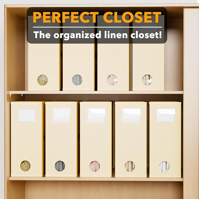 SpaceAid 9 Pack Bed Sheet Organizers and Storage, Foldable Sheet Organizer with Window for Linen Closet, Set Folder Keeper for Queen & King Size Bedding Storage (Beige) - Image 5