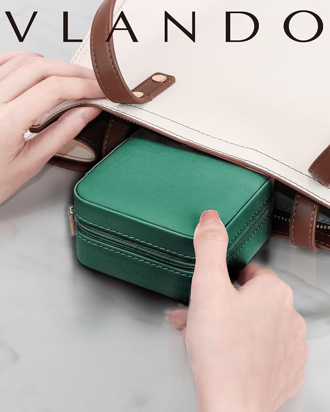 VLANDO Travel Jewelry Case, Small Travel Jewelry Organizer Box for Girls Women - Dark Green - Image 6
