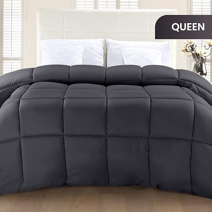 Utopia Bedding Queen Comforter Duvet Insert, Quilted Grey Comforter with Corner Tabs, Box Stitched Down Alternative Comforters Queen Size 88 x 88 inches